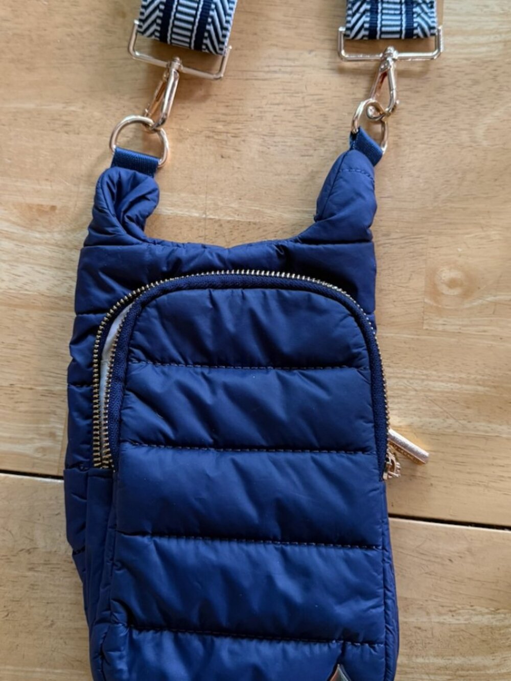 Wanderfull crossbody hydro navy quilted bag purse with gold zipper trim